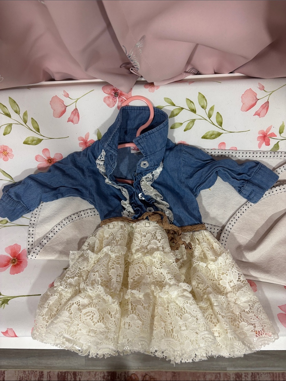 Girls Denim and Ivory Lace Dress Jacket - Blue and Ivory